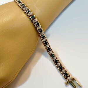 Sapphire Bracelet, 14K Gold, Yellow Gold, Diamonds, Blue, Tennis Bracelet